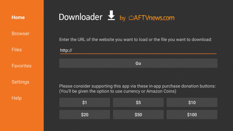URL bar on Downloader app