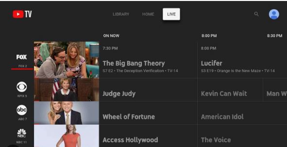 Find Fox channel on YouTube TV