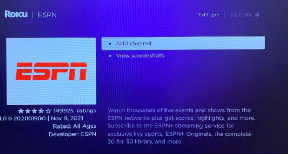 Browse and find the ESPN on Roku TV