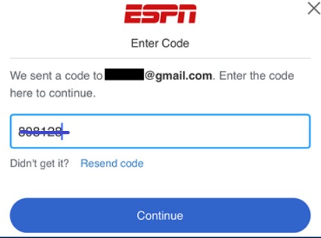 Enter the Activation code of ESPN