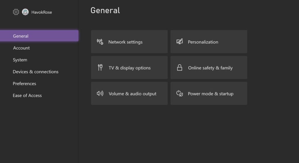 General Settings on Xbox