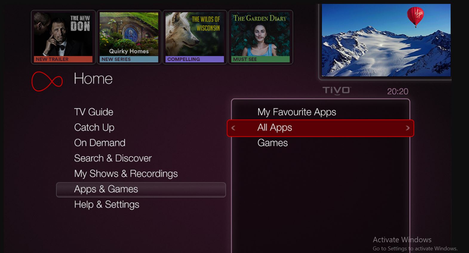 Apps & Games in Virgin V6 Box