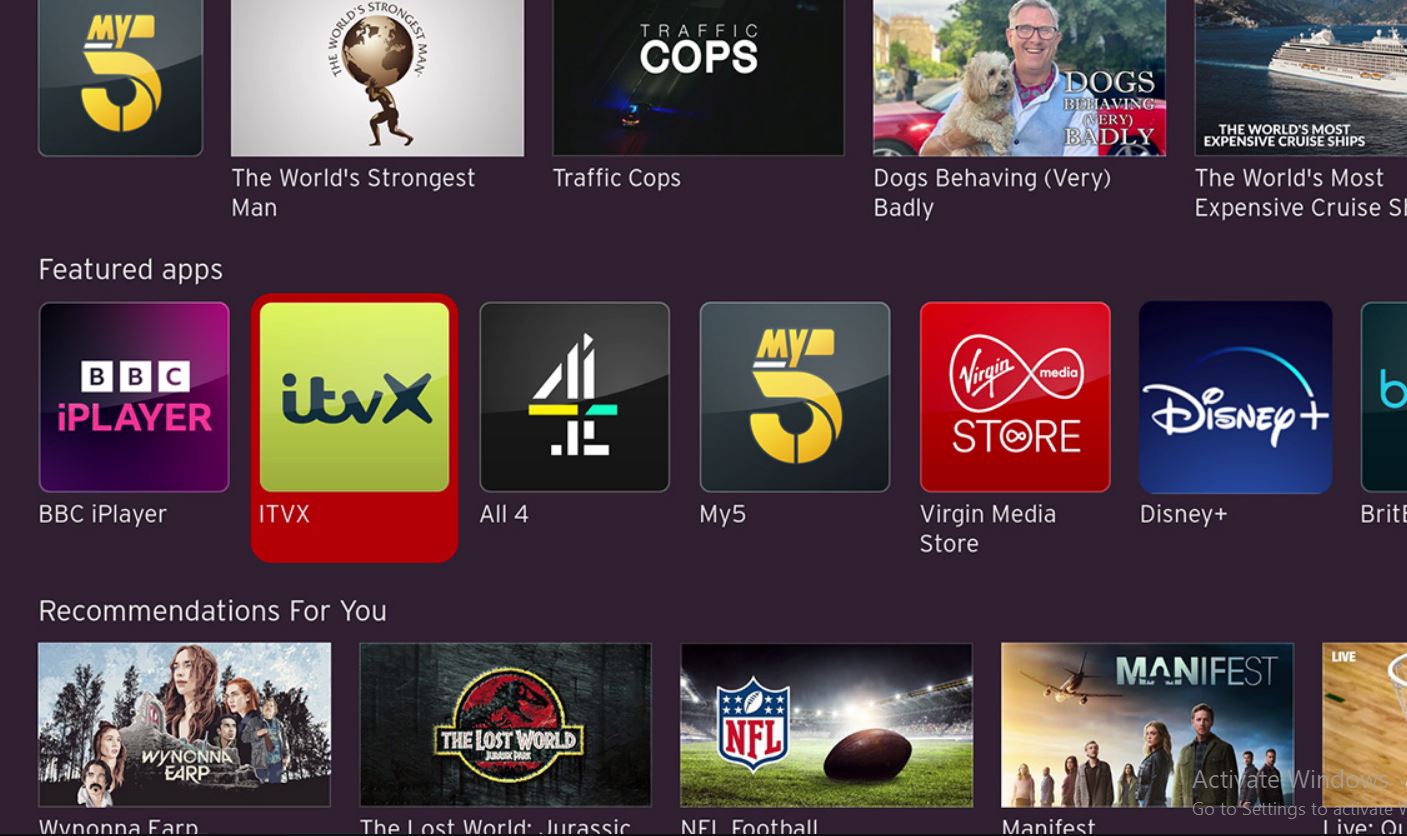 Featured Apps on Virgin Media Box