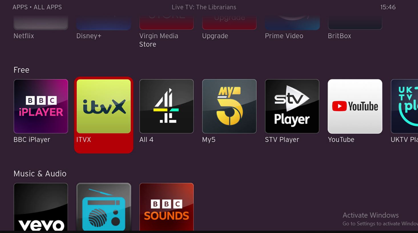 Free Apps on Virgin TV 360 Box